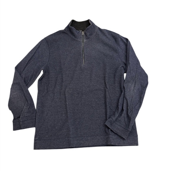 Vince Cotton-Blend Mock Neck Quarter-Zip Pullover Heather Navy Large - Picture 2 of 7